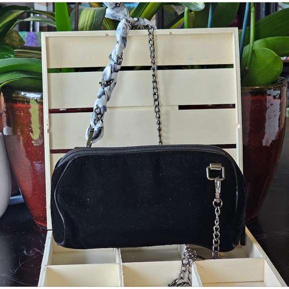 CHANEL Black Velvet Clutch W/Crossbody Chain & Twilly Added - Picture 2 of 16